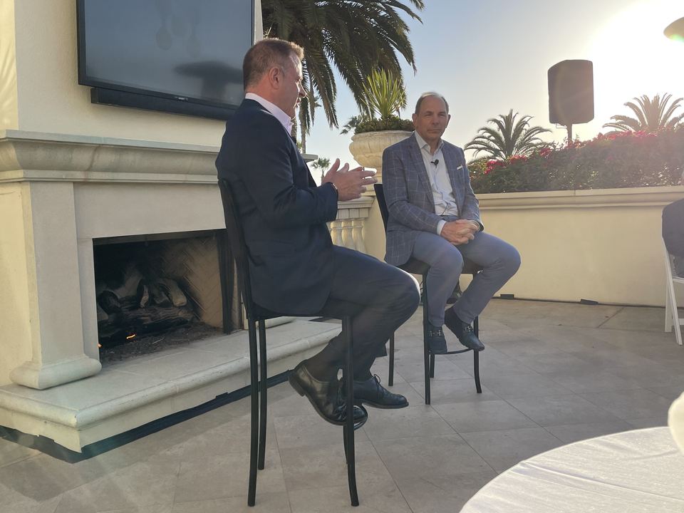 Chris Velis with Bob McDonald, former Chairman and CEO of Procter & Gamble, discussing innovation